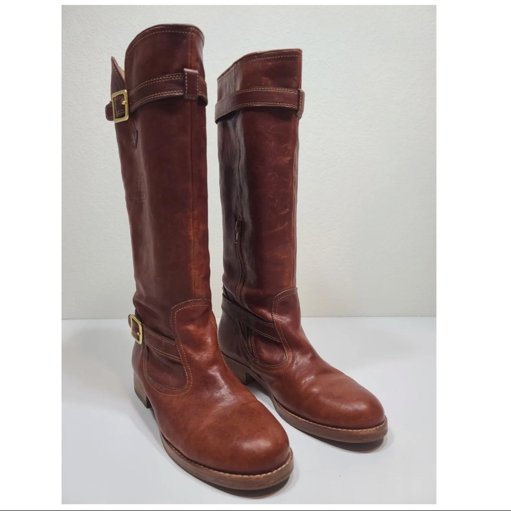 Coach Whitley Brown Leather Knee High Buckle Zip Riding Boots Women Size 7 - Picture 1 of 9